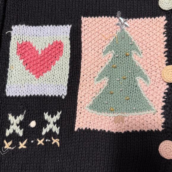 Vintage Kathie Lee Womens Ugly Christmas Sweater Knit Cardigan Pastel Size Large - Picture 2 of 8